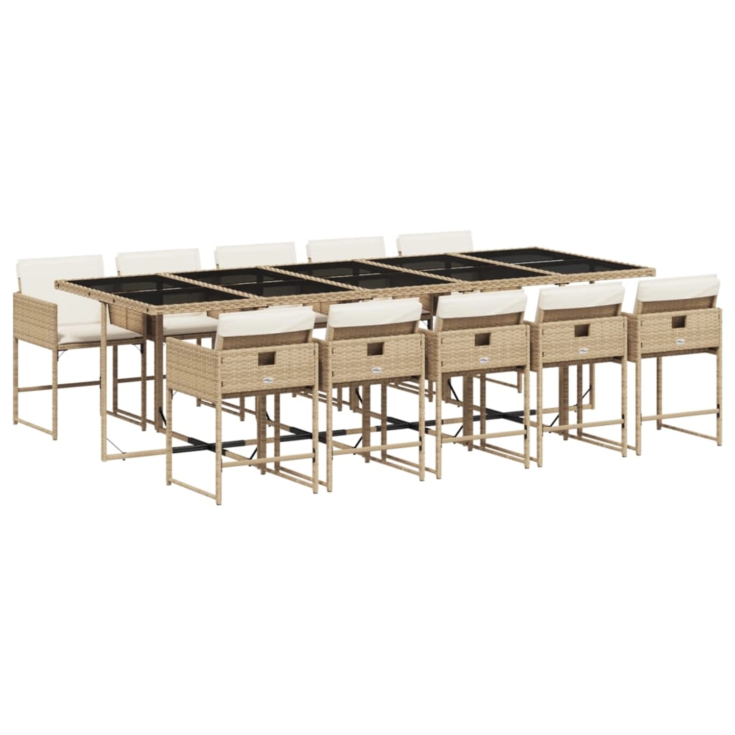 vidaXL 11-Tlg Garten-Essgruppe mit Kissen Beige Poly Rattan 3211294 günstig online kaufen