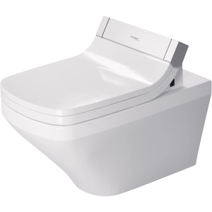 Weißes Duravit DuraStyle Wand-WC mit Tiefspüler und verdecktem Anschluss.