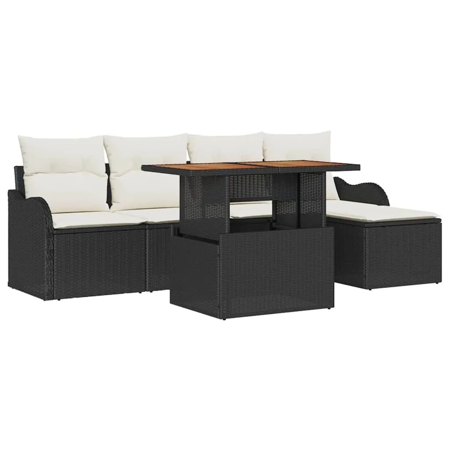 vidaXL Gartensofa-Set mit Kissen 6 Stk Schwarz und Creme Poly-Rattan 334944 günstig online kaufen