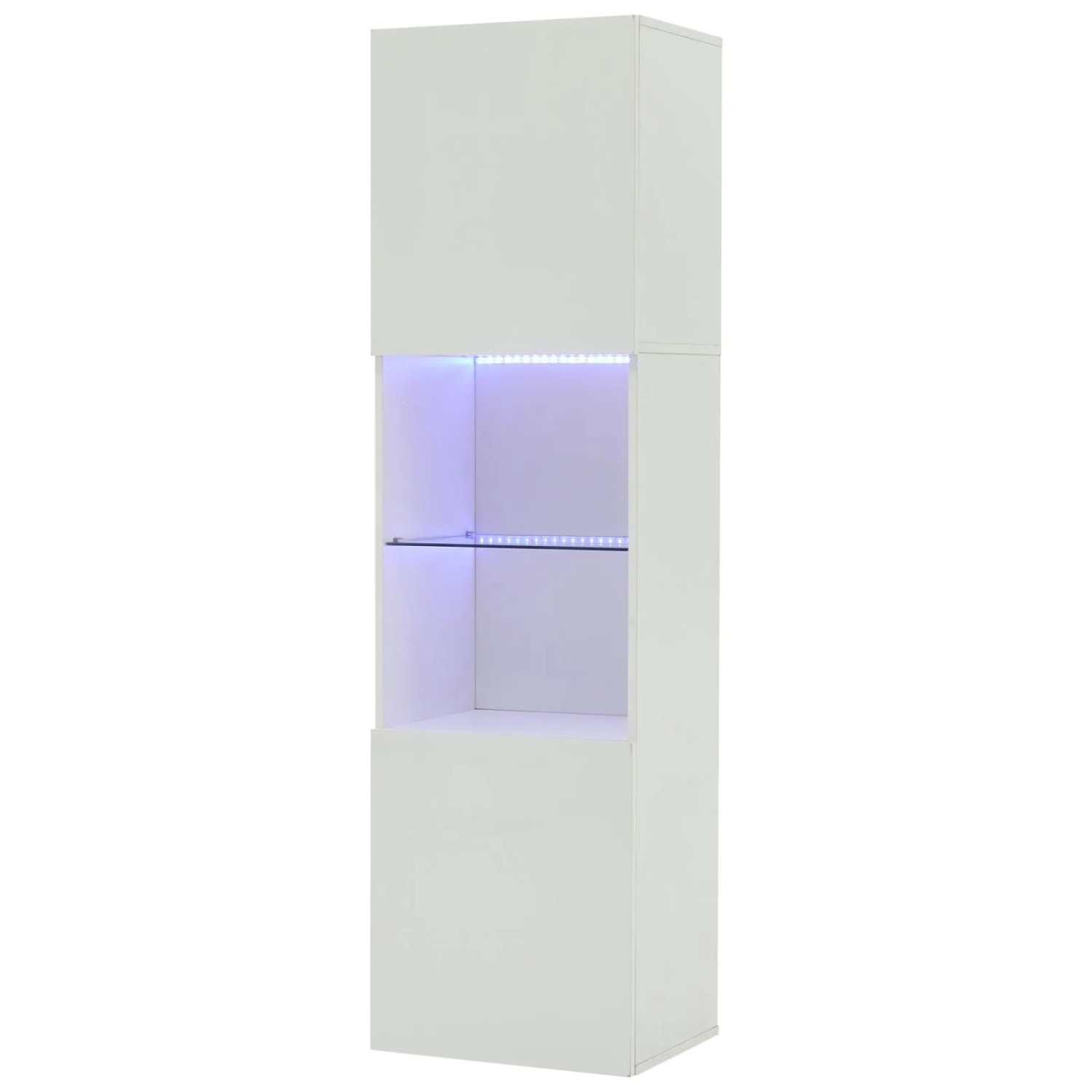 PXloue Vitrine Weiß 45 x 35 x 160 cm Hochglanz Glasboden Hochschrank mit LED RGB  Kippsicherung