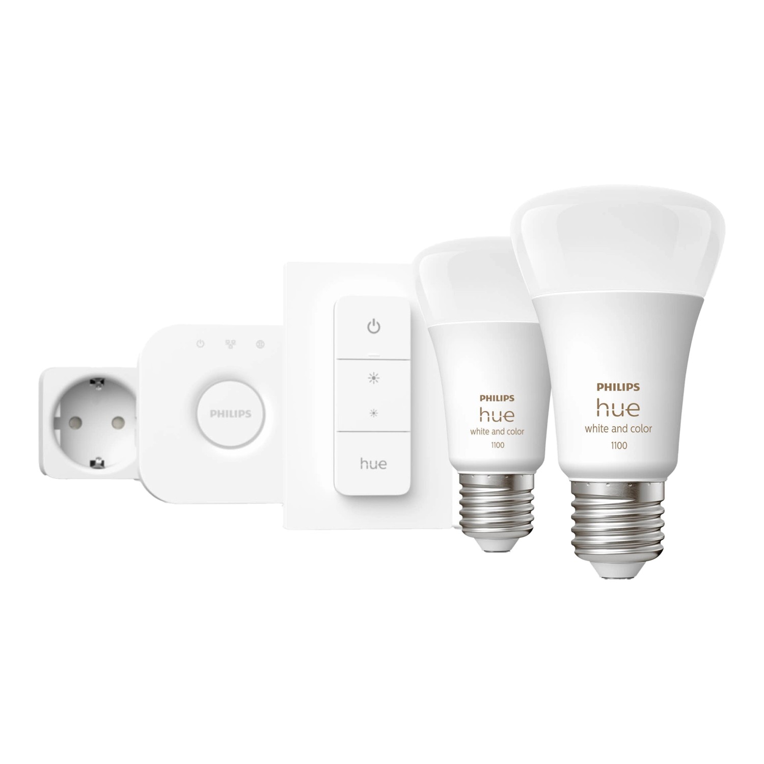 Philips Hue Starter-Set 2 x E27 Leuchtmittel inkl. Dimmer & Hue Bridge