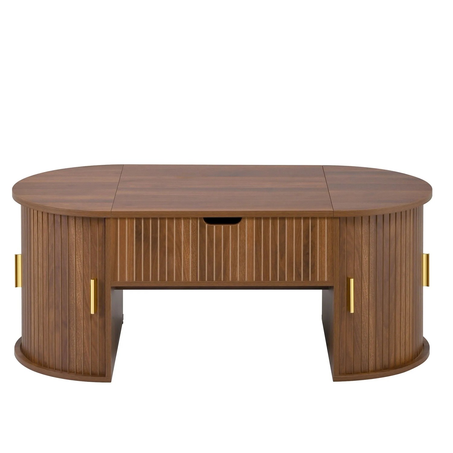 ModernLuxe Couchtisch Höhenverstellbar mit Verstecktem Stauraum Schiebetüren MDF Braun