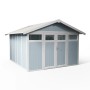 Grosfillex Gerätehaus Utility 11 in Graublau, 11 m², Kunststoff-Gartenhaus mit Doppeltür.