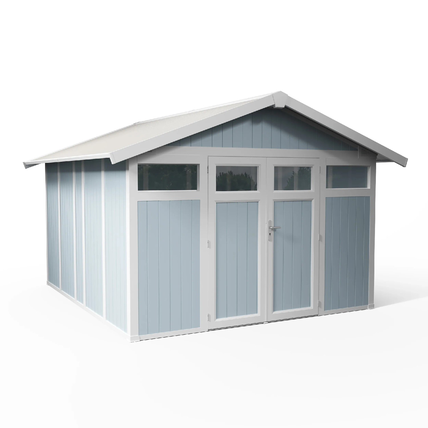 Grosfillex Gerätehaus Utility 11 in Graublau, 11 m², Kunststoff-Gartenhaus mit Doppeltür.