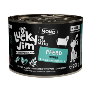 Lucky Jim Hunde-Nassfutter Mini Mono Pferd, 200g Dose. Alleinfutter mit Pferdefleisch und Superfoods für kleine Hunderassen.
