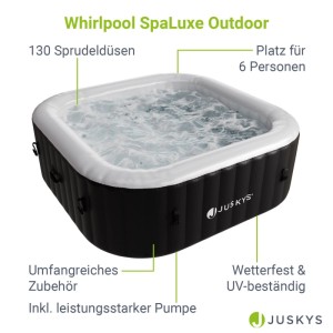 Juskys Aufblasbarer Whirlpool SpaLuxe Schwarz-Weiß mit 130 Sprudeldüsen für 6 Personen. Robust & wetterfest für Outdoor.