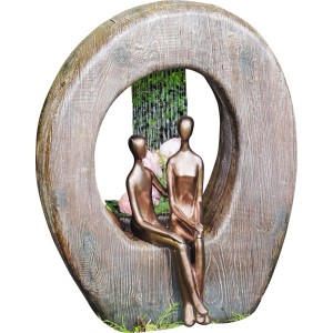 Granimex Wasserspiel Paris und Helena mit LED, abstrakte Paar-Skulptur vor Wasserfall im Gartenbrunnen.