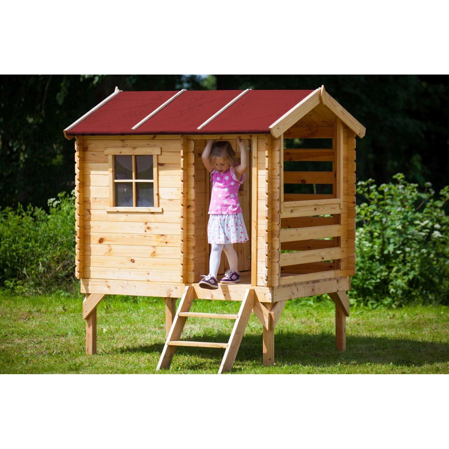 Timbela Kinderspielhaus Holz M501B 1,1 m² auf Stelzen mit Leiter und