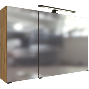 Held Möbel Spiegelschrank Florenz 100 cm in Wotaneiche mit LED-Leuchte für Badezimmer.
