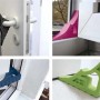 Verschiedene Ansichten des Schellenberg Fenster- und Türstoppers in Dunkelblau, Pink, Grün und Blau.