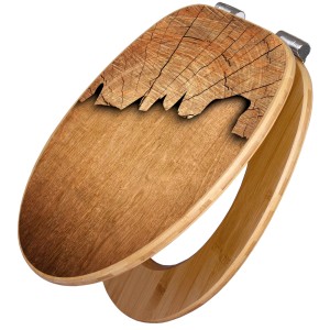 Banjado WC-Sitz aus Bambus mit Baumscheiben-Motiv und Absenkautomatik.