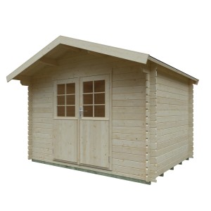 Unbehandeltes Kiehn-Holz Gartenhaus KH 28-010, 300x230 cm. Holz-Gartenhaus mit Doppeltür und Fenster.