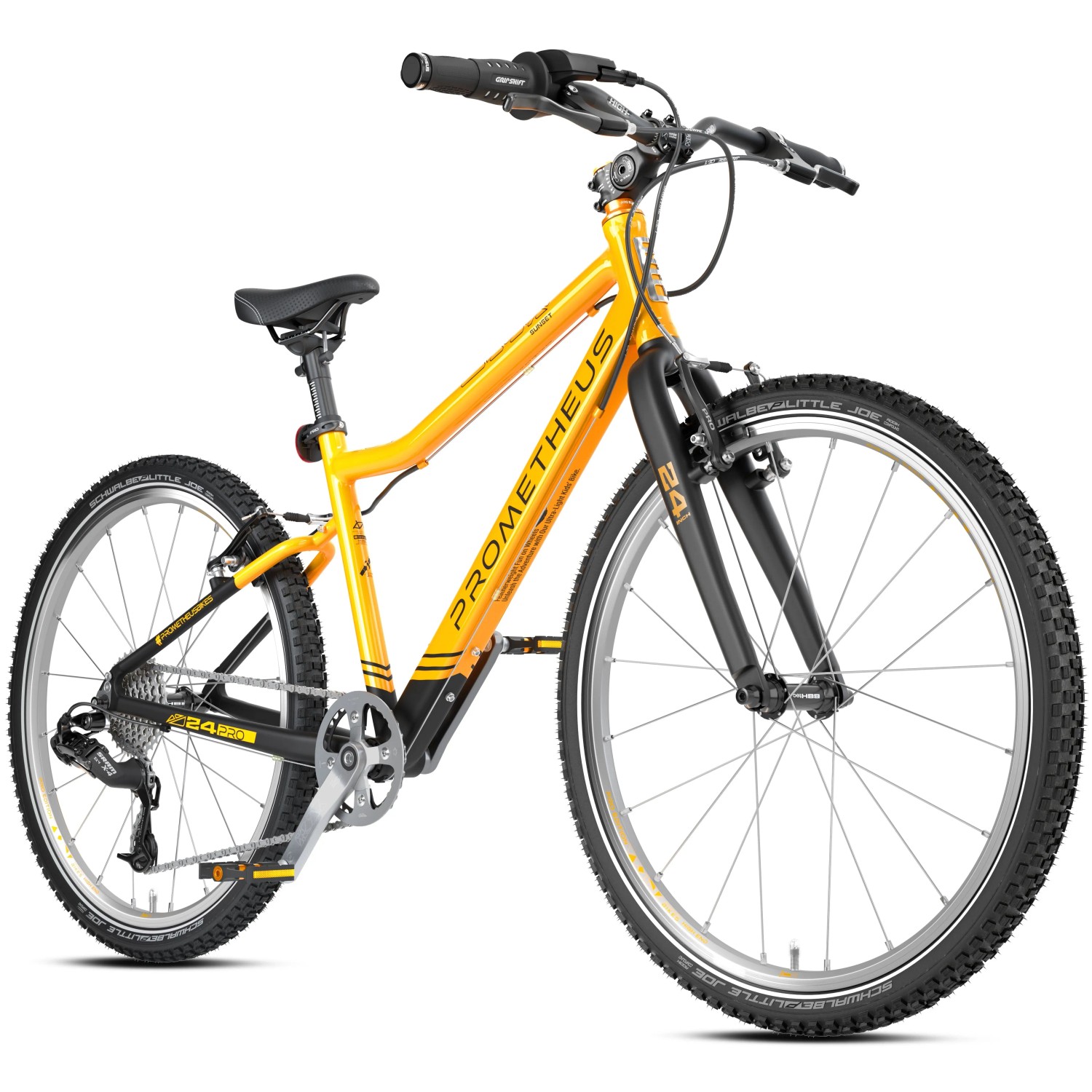 PROMETHEUS BIKES Kinderfahrrad 24 Zoll PRO ab 7 Jahren Ultraleicht 8-Gang SRAM Schaltung Premium Orange Schwarz