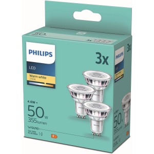 Philips GU10 LED-Reflektor R50, 4,6W, 3er-Set. Warmweißes Licht, geringer Energieverbrauch.