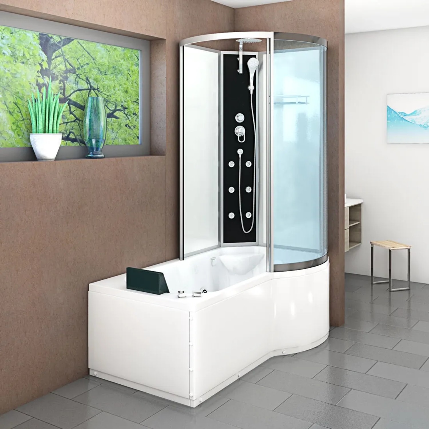AcquaVapore Whirlpool-Duschkombination 170x100 cm mit Regendusche und Massagedüsen.