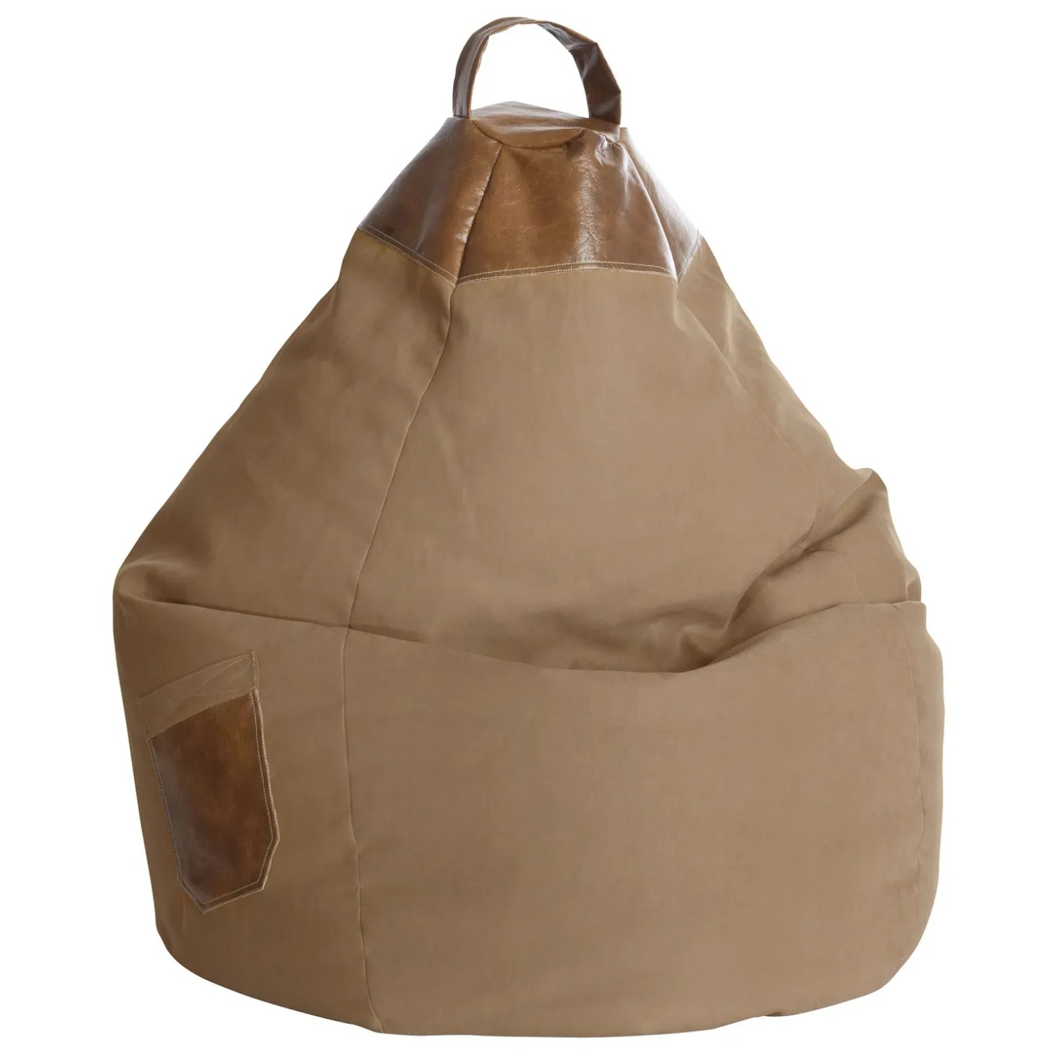 Sandfarbener Sitting Point Sitzsack Jamie, 220 l, mit Tragegriff und Seitentasche.