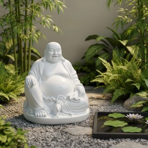 Relaxdays Buddha Figur Polyresin Weiß Wetterfest UV-Beständig Frostsicher 45 cm x 43 cm x 43 cm 2,5 kg