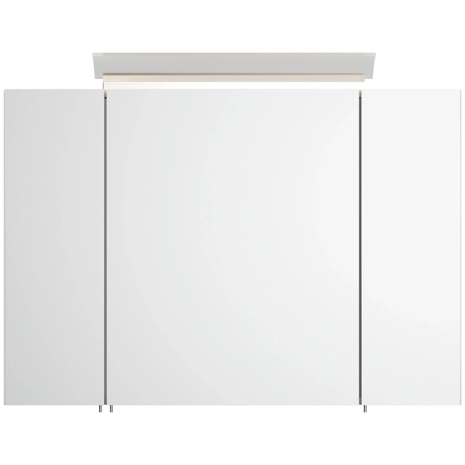 Posseik Spiegelschrank, 90 cm, mit LED-Lampe und Glasböden, weiß hochglanz.