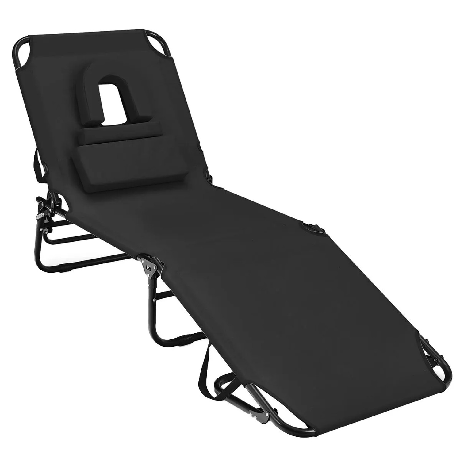 Costway Sonnenliege mit Gesichtsöffnung 5-Fach Rückenlehne Schwarz