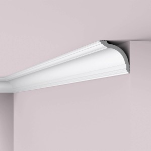 Weiße NOEL & MARQUET Eckleiste WT17 als Deckenleiste, 200 cm lang.