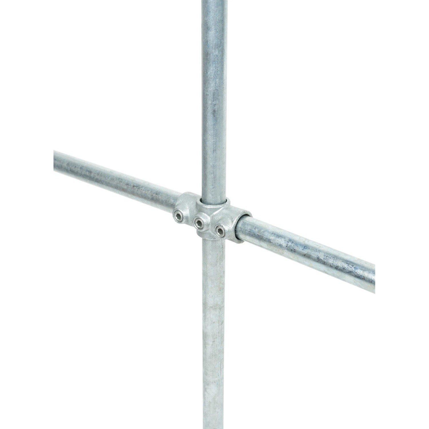 Kreuzstück, silber verzinkt, 90° für Stahlrohr Ø 2,7 cm. Verbinder für Möbelbau im Industrial Style.