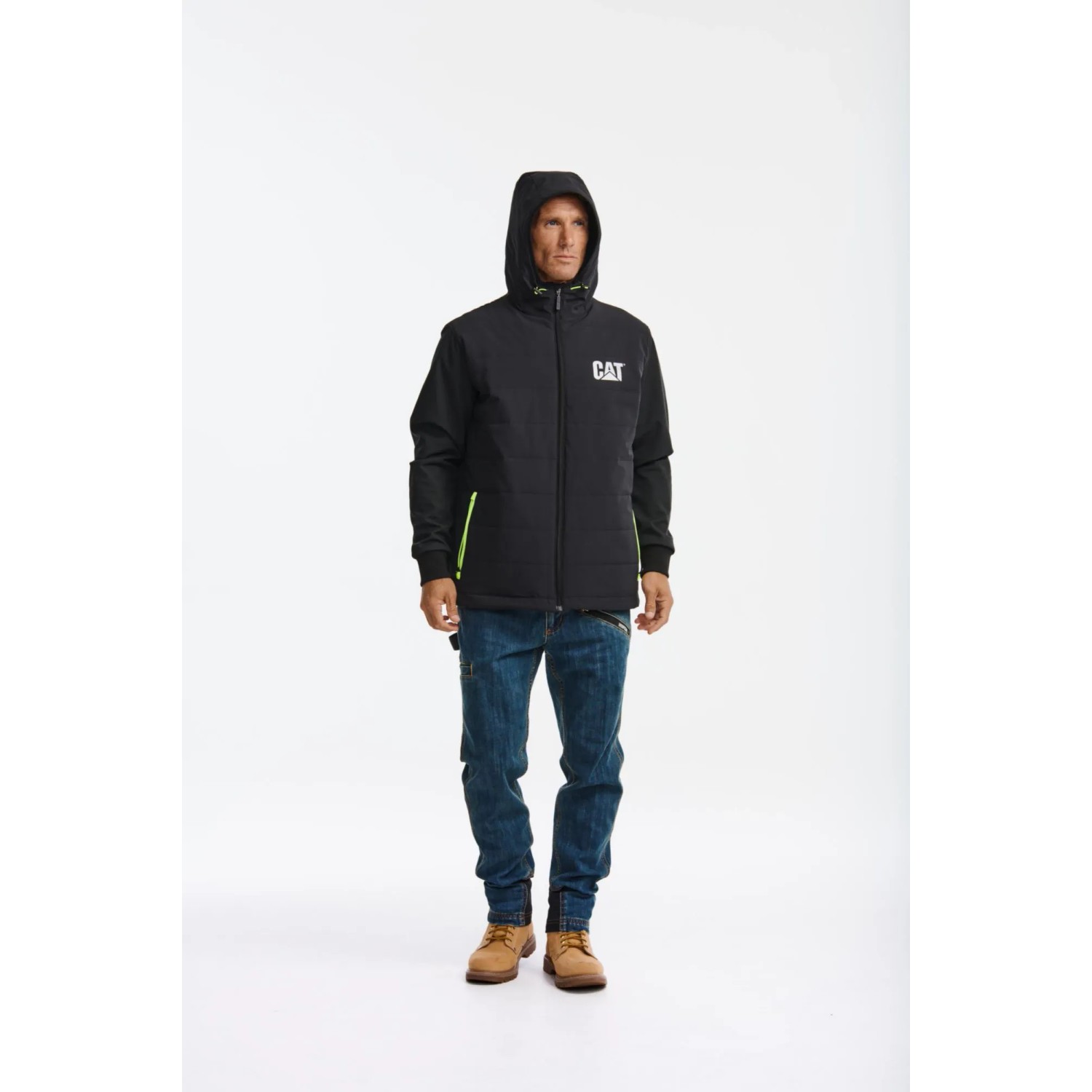 Schwarze Cat Winterjacke Tech Hybrid für Herren, wasser- und windabweisend.