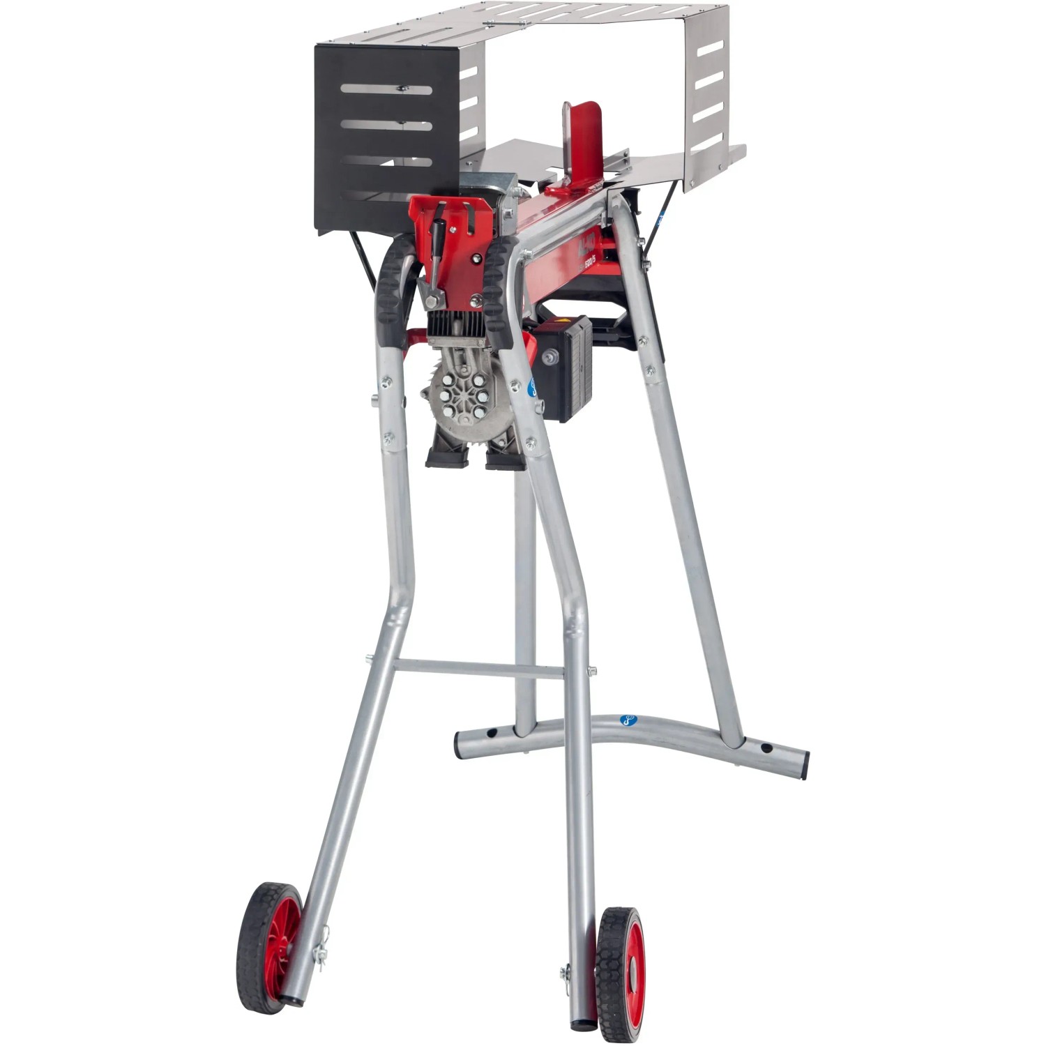 Al-Ko Elektroholzspalter LSH 520/5: Liegender Holzspalter mit rotem Spaltkeil und grauer Schutzvorrichtung.