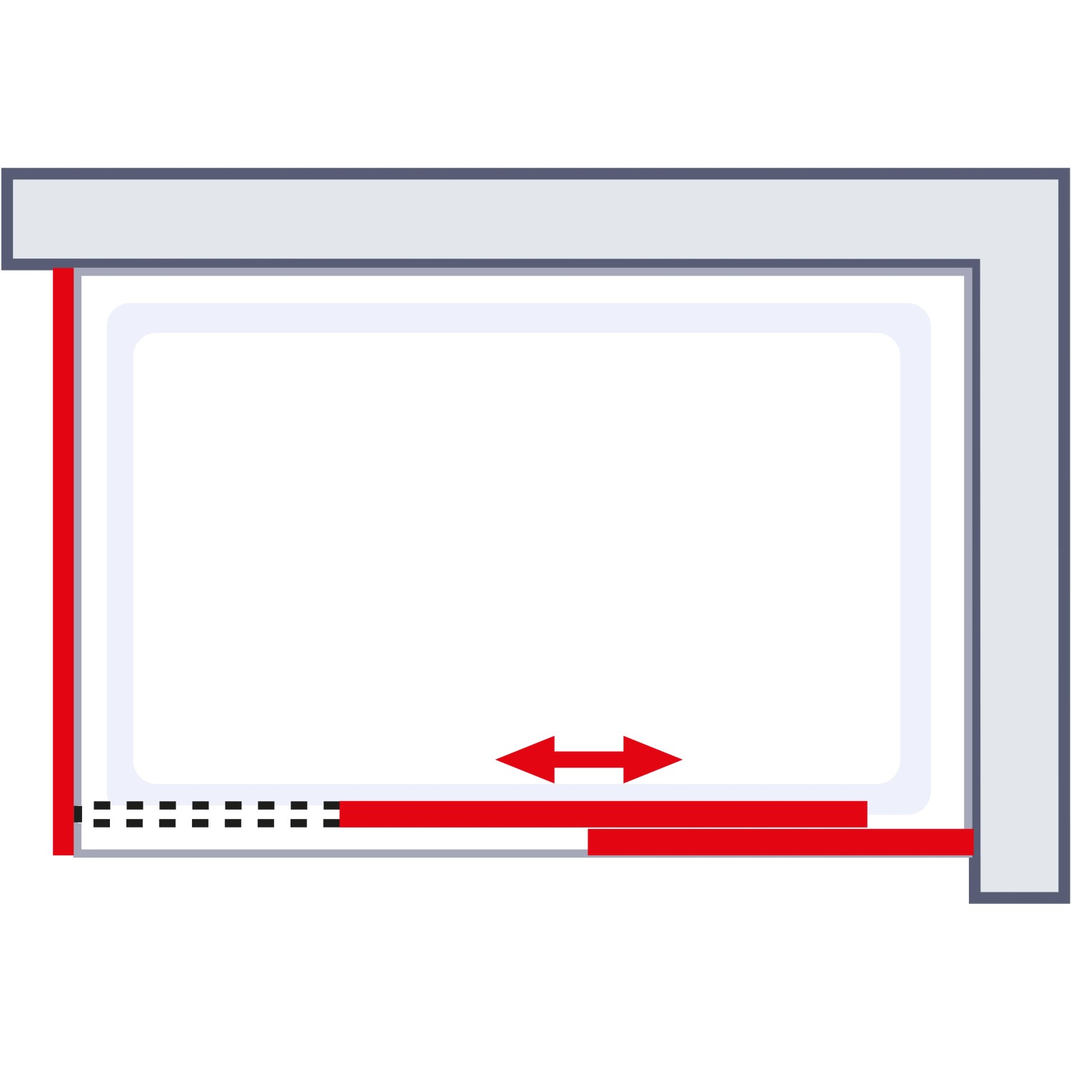 Skizze der Schulte ExpressPlus Duschkabine 200x120 mit Schiebetür und Duschwanne.