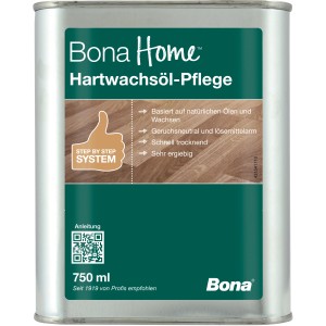 Bona Home Hartwachsöl-Pflege 750ml für Holzoberflächen, Dose in Silber und Grün.