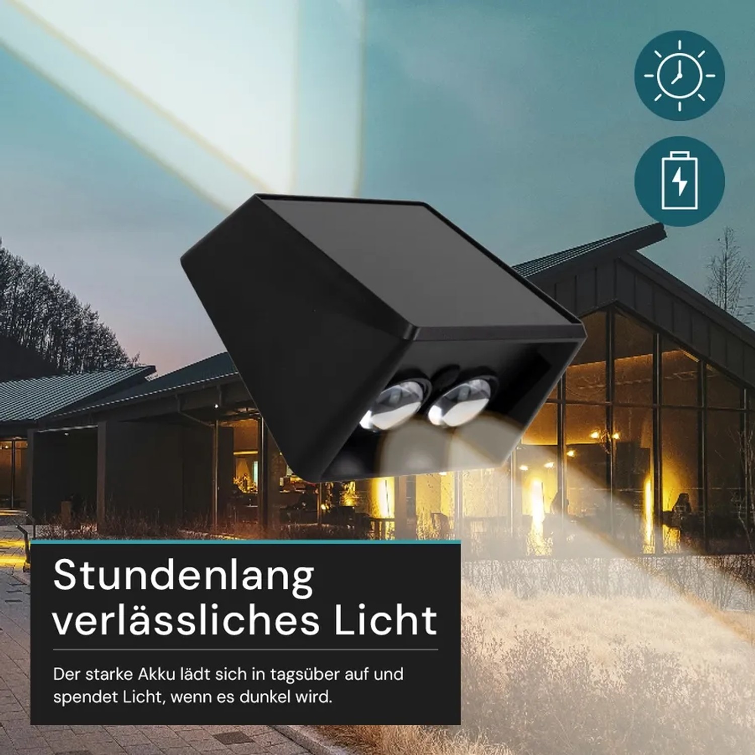 LUXULA Solar Wandleuchte 2-flammig Up/Down CCT Warm- Kaltweiß 3000-6500K Akku LED Außenleuchte Gartenbeleuchtung IP54 Wetterfest Schwarz_6