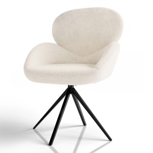 Juskys Drehstuhl Albano in Creme mit Bouclé-Bezug und schwarzem Metallfuß.