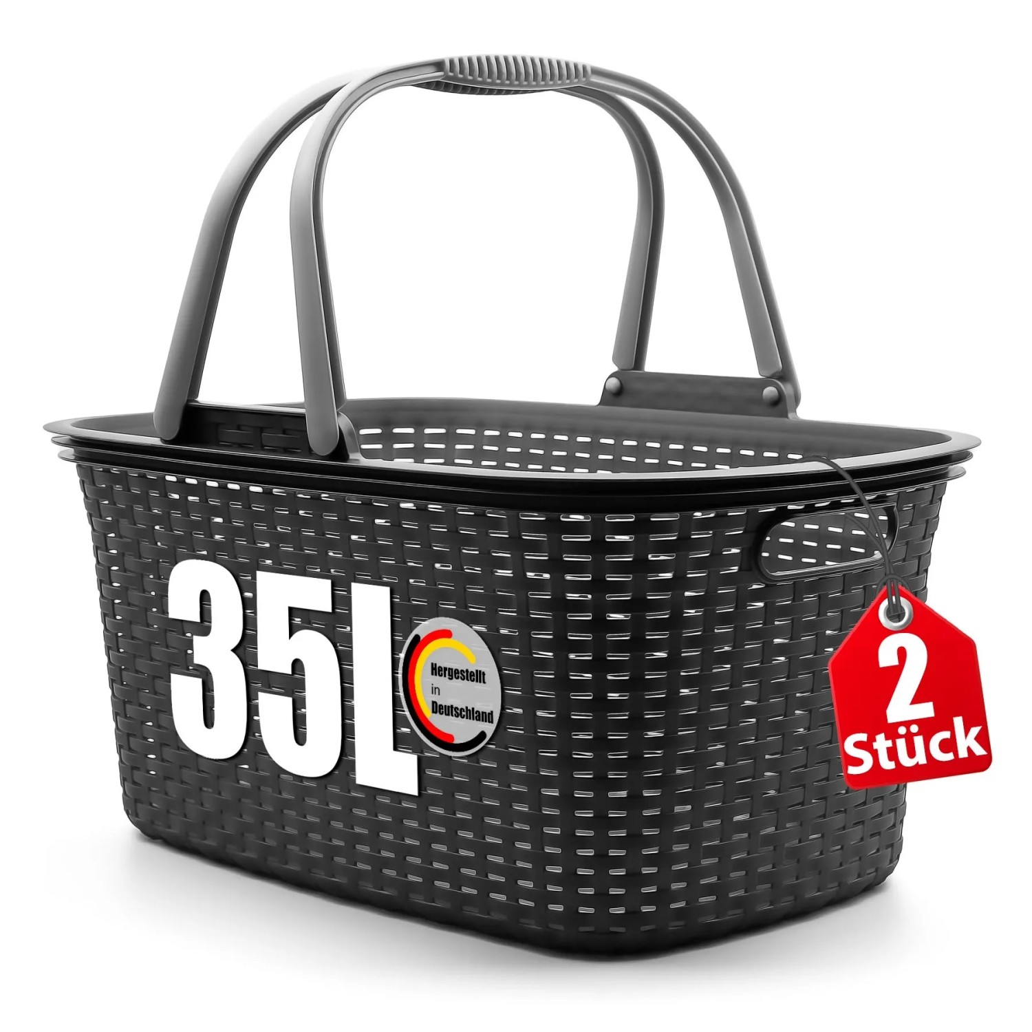 BigDean 2 Stück Wäschekorb Mit Henkel 35L Rattan Design Wäschewanne Made In Germany BigDean 2 Stück Wäschekorb mit Henkel 35L Rattan Design – Wäschewanne Made in Germany