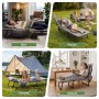 Graues Sekey Campingbett mit Matratze & Kissen in 4 Nutzungsszenarien: Büro, Picknick, Camping, Zuhause. Klappbares Faltbett.