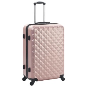 Roségoldener Hartschalen-Trolley aus ABS mit geometrischem Muster, ausziehbarem Griff und 4 Rollen.