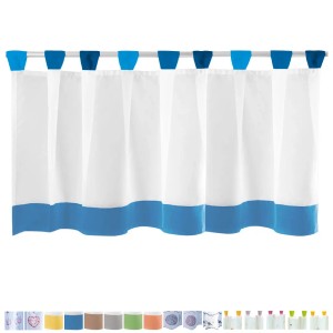 Blaue Arsvita Bistrogardine mit Schlaufen, 150x45 cm, für eine gemütliche Fensterdekoration.