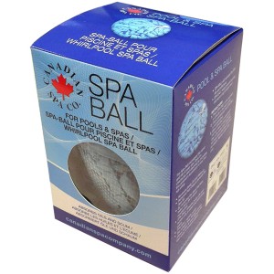 Canadian Spa Whirlpool-Ball zur Entfernung von Oberflächenrückständen, verpackt in blau-weißer Box.