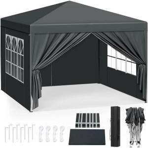 WOLTU Pavillon Pop-Up Wasserdichter Sonnenschutz Pagodenzelt 3x3 m Anthrazit