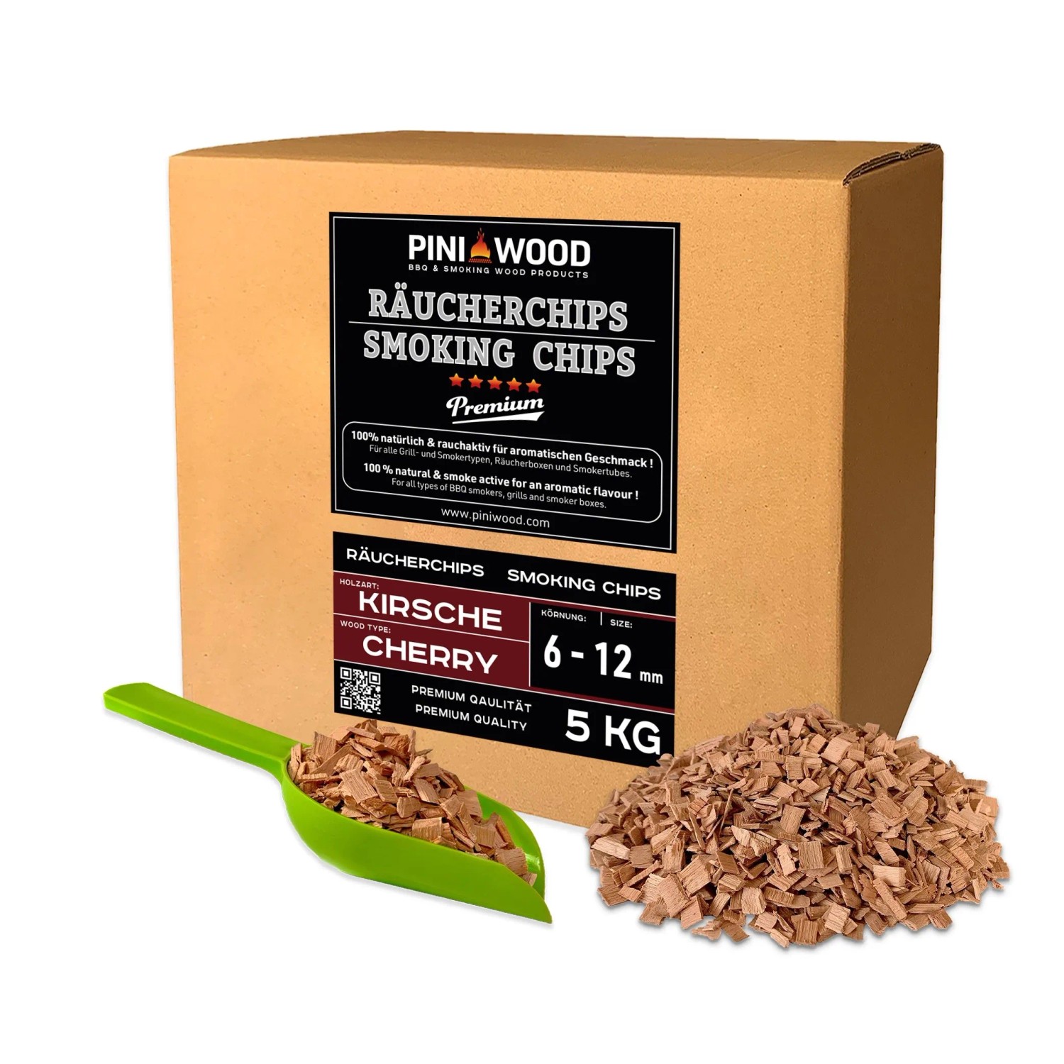 PINI Räucherchips 5 kg Kirsche 6-12 mm Smoking Chips Räucherspäne