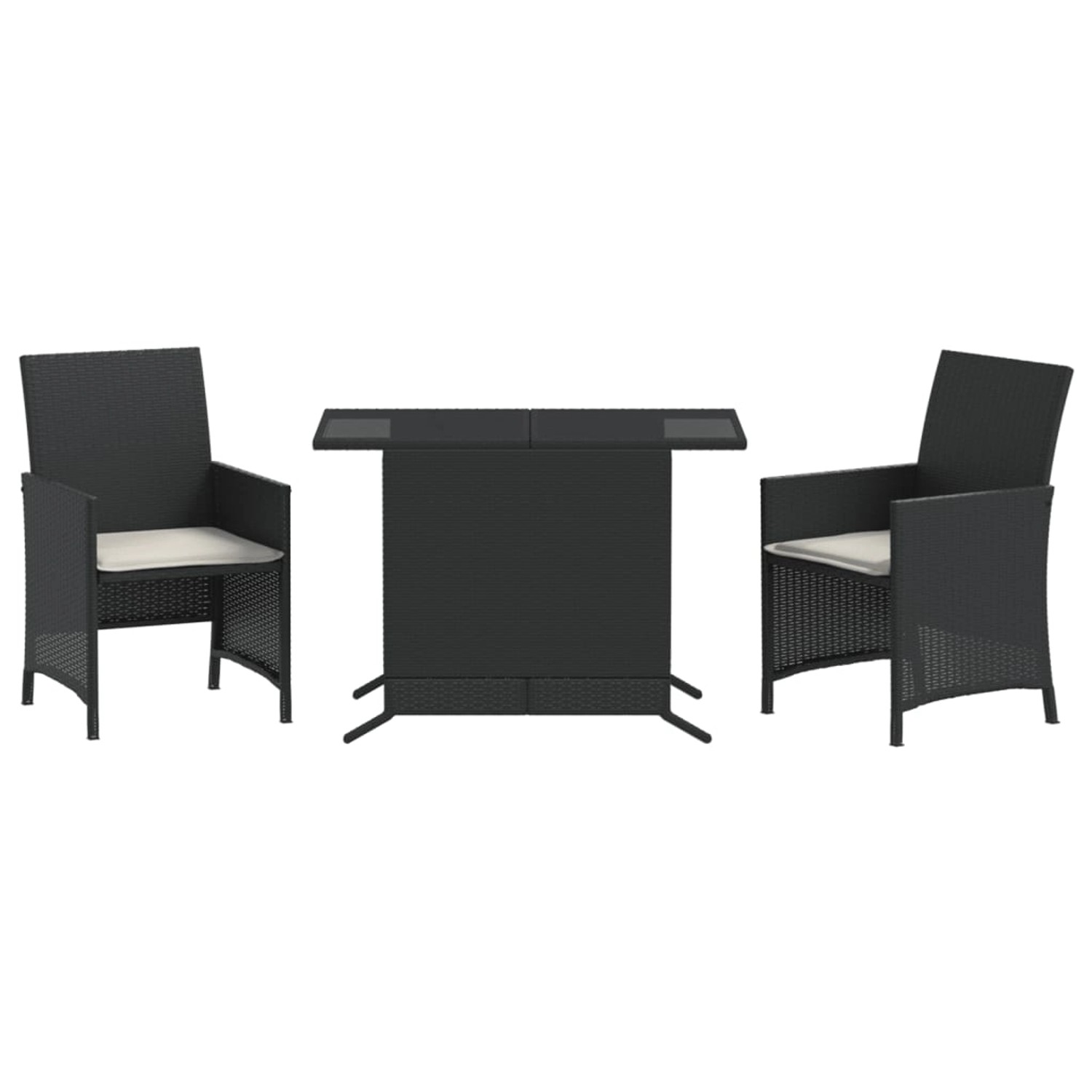 vidaXL 3-Tlg Bistro-Set mit Kissen Schwarz Poly Rattan 365116