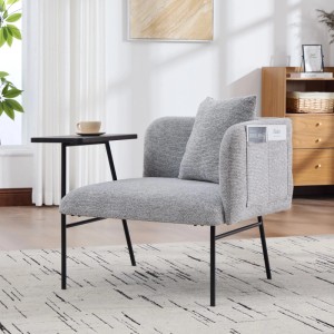 PXloue Stühle Einzelsessel mit Beistelltisch Chenille Sessel mit Seitentaschen für Wohnzimmer Grau