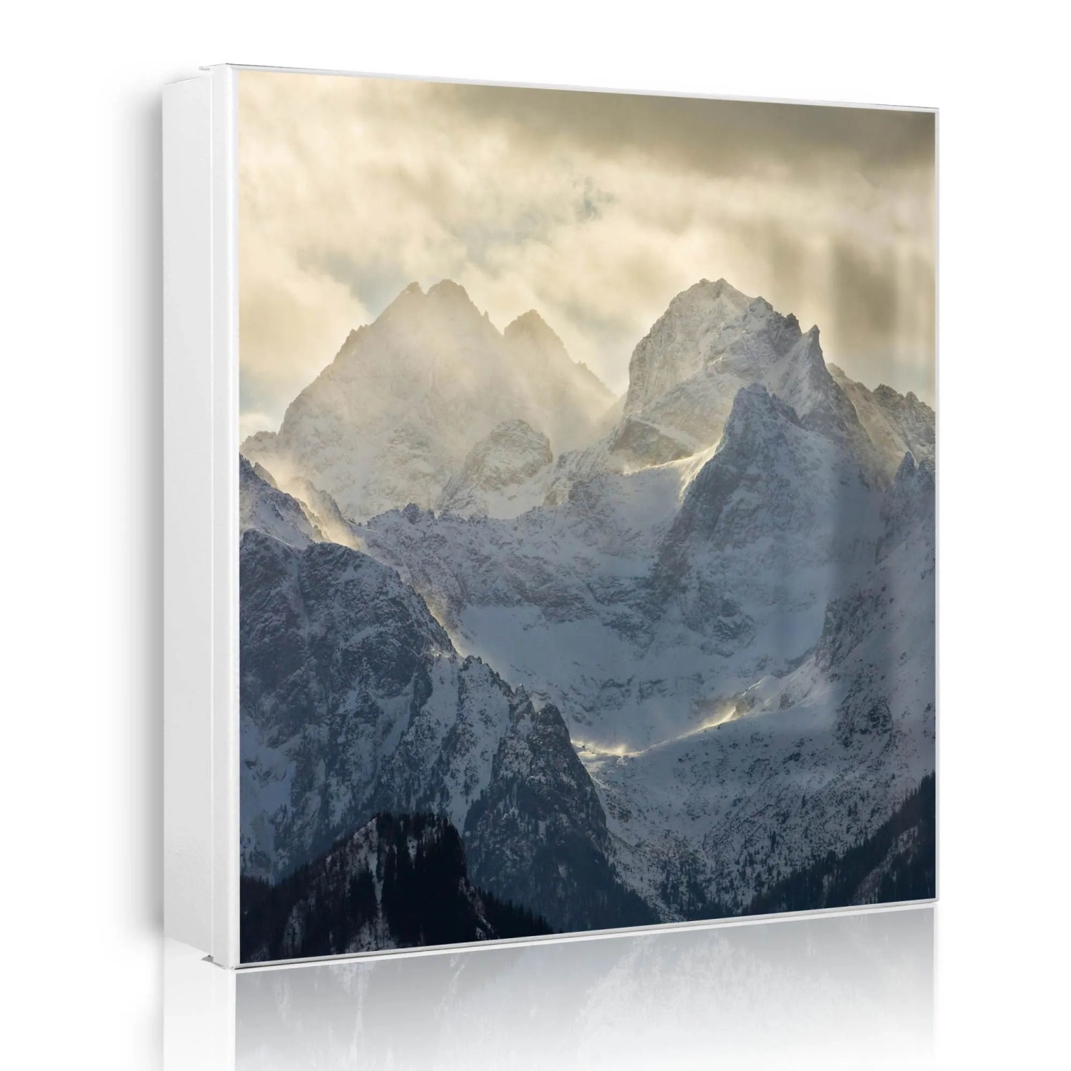 Banjado Großer Schlüsselkasten Metall 30x30cm Weiß Scharnier Links 50 Haken Beschreibbar Magnetisch Motiv Alpen Im Sonnenschein