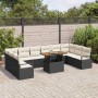 Schwarzes 11-tlg. vidaXL Garten-Sofa-Set mit Stauraum und Tisch aus Polyrattan.