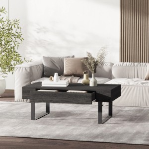 HOMCOM Couchtisch, dunkelgrau, mit Schublade und Ablage. Wohnzimmertisch aus Spanplatte und Eisen.