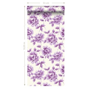 ESTAhome Vliestapete mit Aquarell Rosen in Lila, 53cm breit und 10,05m lang.
