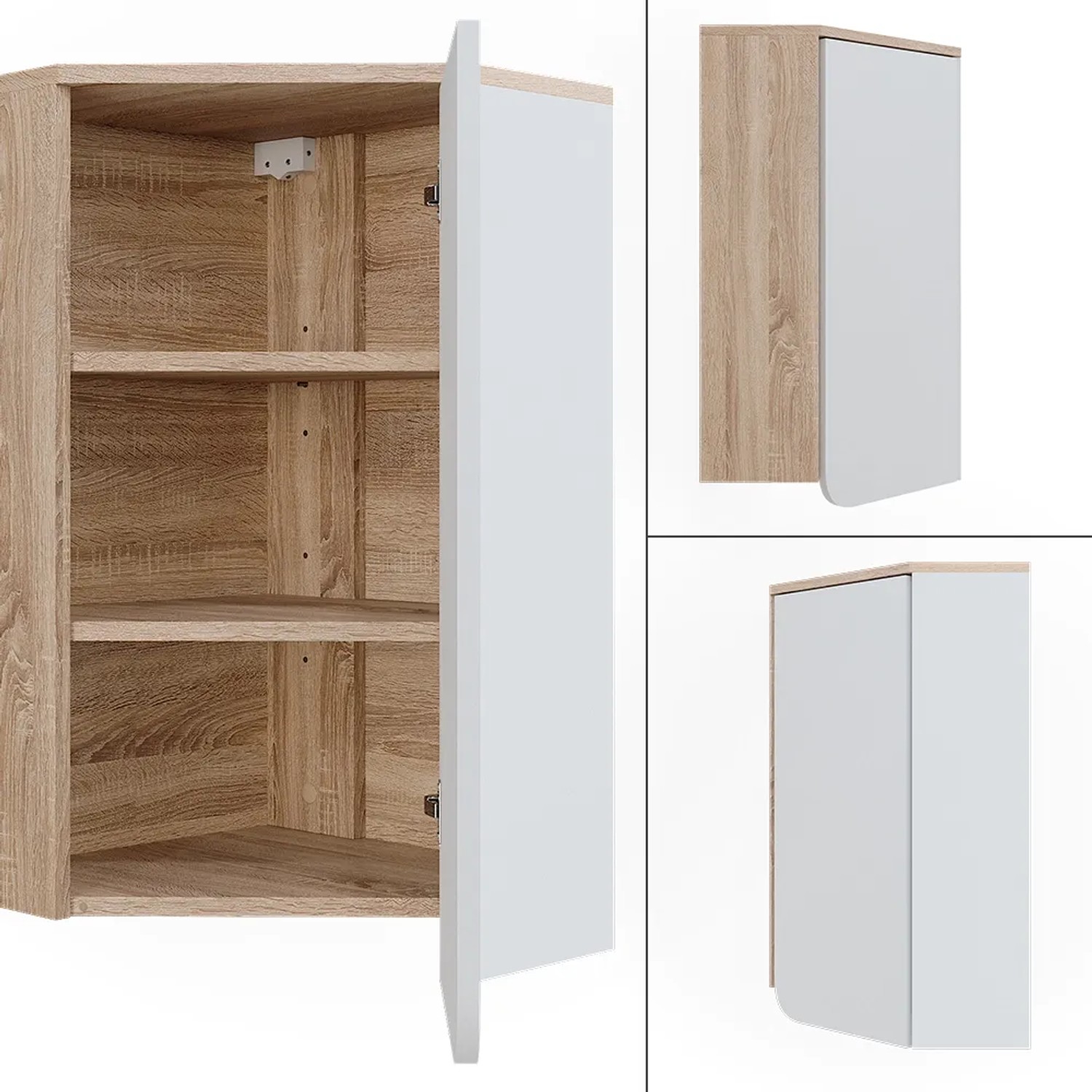 Vicco Badschrank Karen, Sonoma/Weiß, 50x75 cm, mit Tür und offenen Fächern.