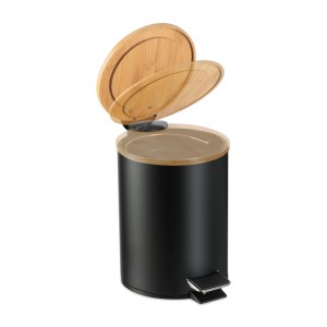 Relaxdays Kosmetikeimer Eisen Bambus Kunststoff Schwarz Softclose 23,5 cm x 17 cm x 21 cm 0,6 kg