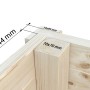 Detailaufnahme Palmako Gartenhaus Amanda: Eckverbindung mit Maßen 44 mm, 70x70 mm und 19x95 mm.