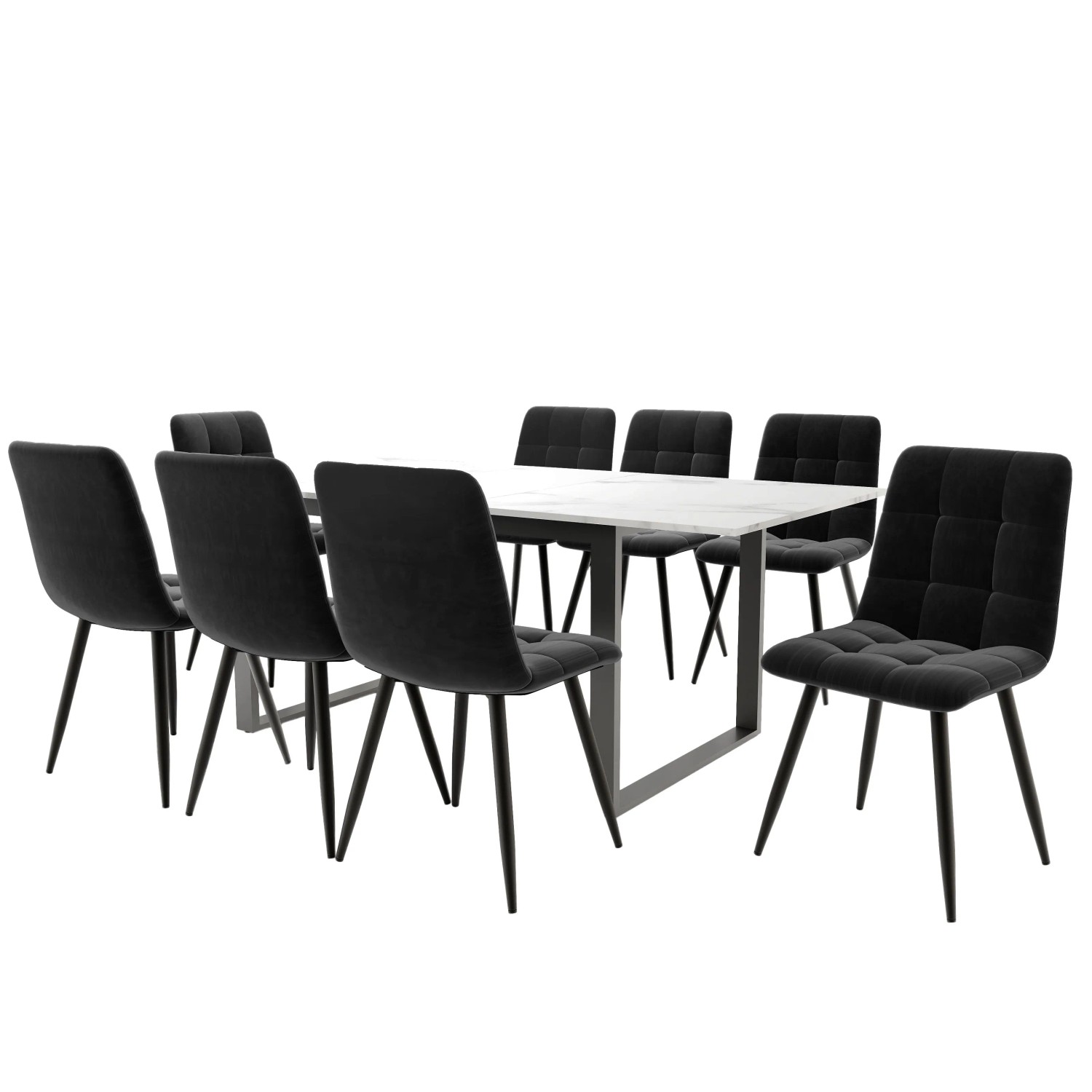 Merax Essgruppe 9Teilig 140/180x80 Weiß Schwarz Samt