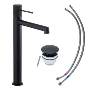 Schöner Wohnen Waschtischarmatur Kadia, Auslauf 24,2cm, mattschwarz, mit Ablaufgarnitur und Anschlussschläuchen.