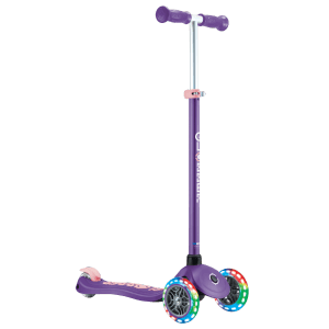 Globber Primo Plus Lights Tretroller Kinder 120/80 mm ABEC 9 3-Rädrig Höhenverstellbar LED-Leuchtrollen Lila